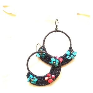 Flower basket hanging hoop earrings
